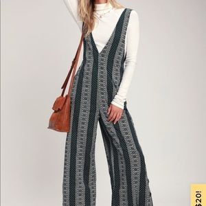 Lush Adrienne Wide Leg Jumpsuit- Dark teal print